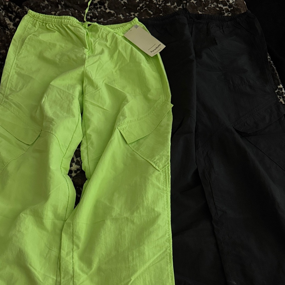 No Boundaries Neon Green and Black Cargo Jogger Pants